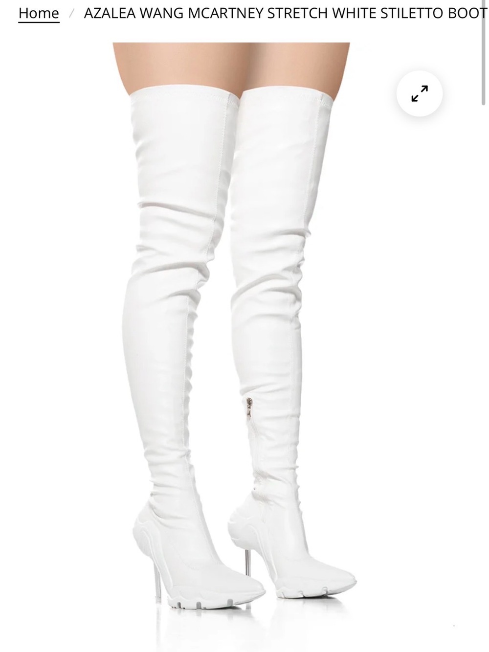 Azalea Wang Mcartney white stretch thigh stiletto boot